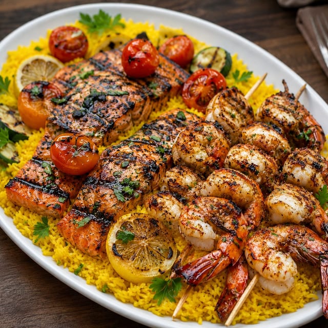 SHRIMP & SALMON MIXED GRILL.